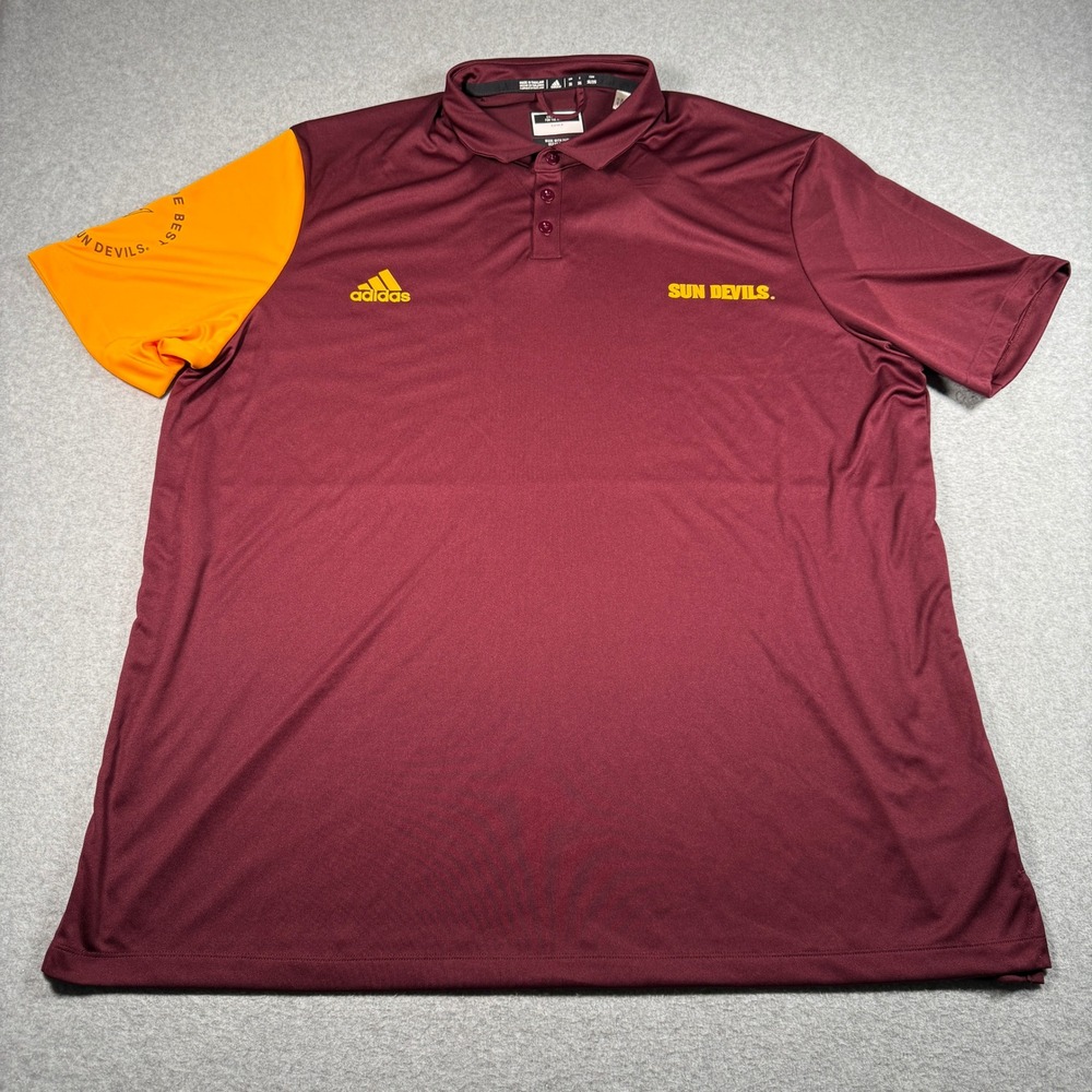 Adidas Arizona State Sun Devils Polo Shirt Mens 3XL Maroon Gold HN7389 NWT